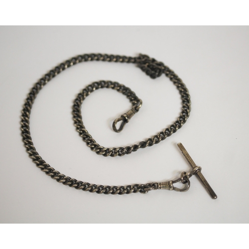 540 - A silver watch albert chain with T bar, length 45 cms approx. Weight 37g