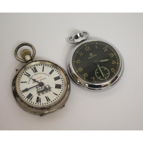 544 - Swiss Railway Regulateur open faced pocket watch and a vintage Services military open faced pocket w... 