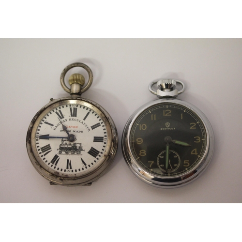 544 - Swiss Railway Regulateur open faced pocket watch and a vintage Services military open faced pocket w... 