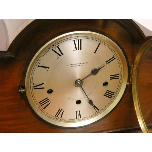 183 - A large Westminster chiming mantle clock in mahogany case by J Richie and Sons, Edinburgh