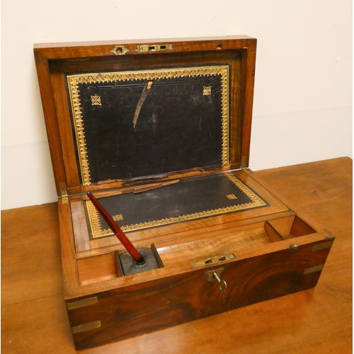 192 - A Victorian brass bound walnut writing box