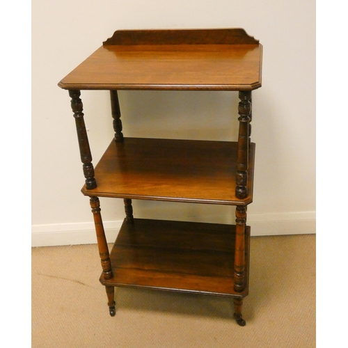 354 - A late Victorian mahogany three tier whatnot on turned columns, 22