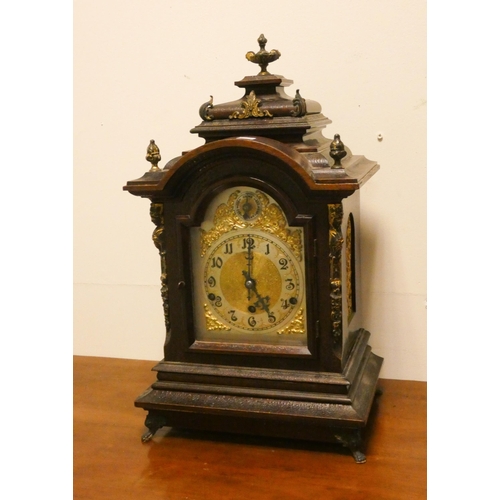 355 - A 19th century chiming and striking bracket clock in decorative mahogany case with arched brass and ... 