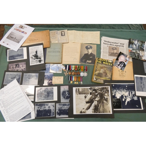 221 - A group of seven WWII medals with accompanying miniatures to Lieutenant Bruce Graham Clark DSC of th... 