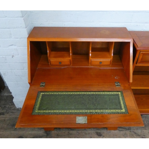 163 - A Georgian style yew wood bureau with four long drawers under, 2'6 wide