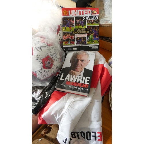 118 - Three signed Southampton Football Club footballs, various Saints programs, shirts, book, etc