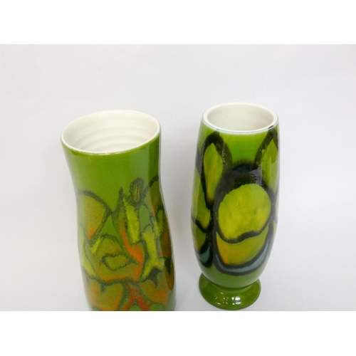 238 - Two Poole Pottery green Delphis vases, shape number 15 and 159