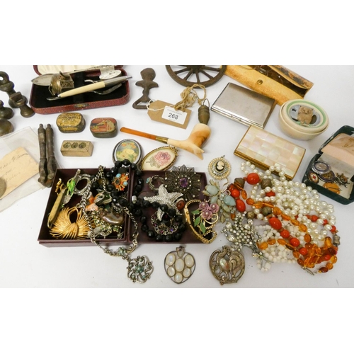 268 - Collectables to include costume jewellery, Clarice Cliff ash tray, vintage specs, compacts, bottle o... 