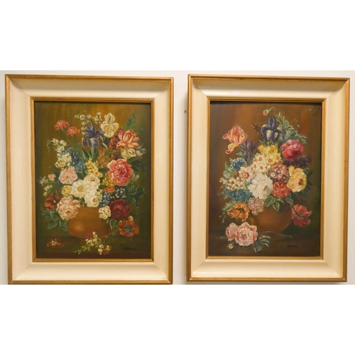 305 - A pair of framed still life paintings of flowers, signed  Brockes, 1960. Each 21 1/2