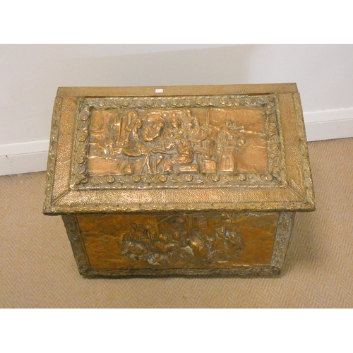 323 - A Victorian brass embossed log box