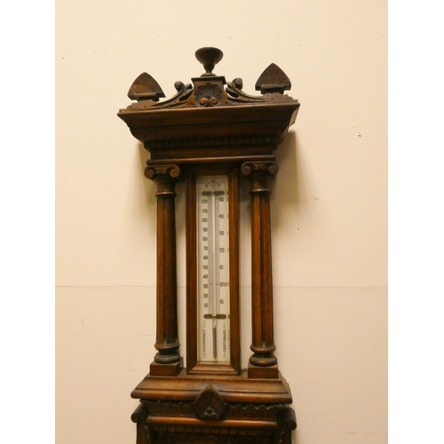 406 - A quality Edwardian banjo wall barometer in carved oak case