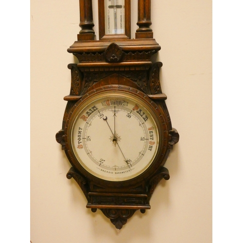 406 - A quality Edwardian banjo wall barometer in carved oak case