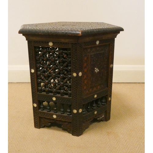 414 - Moorish style hexagonal carved occasional table