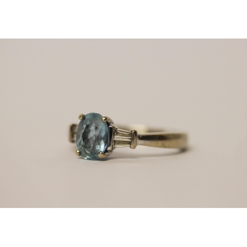 563 - Aquamarine and diamond Art Deco style ring on hallmarked 18ct white gold band, ring size M, weight 4... 