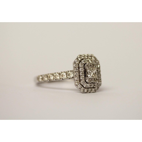 566 - Large modern diamond oblong cluster ring on diamond shoulders, hallmarked, diamond weight 1.25cts ma... 