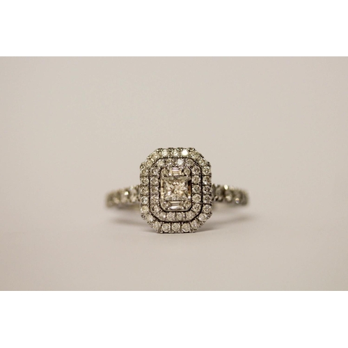 566 - Large modern diamond oblong cluster ring on diamond shoulders, hallmarked, diamond weight 1.25cts ma... 