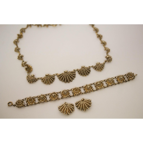 569 - Vintage filigree suite of jewellery set with pearl beads