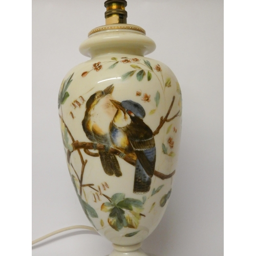 162 - Late 19th century opaline painted glass vase - converted to a table lamp. 17