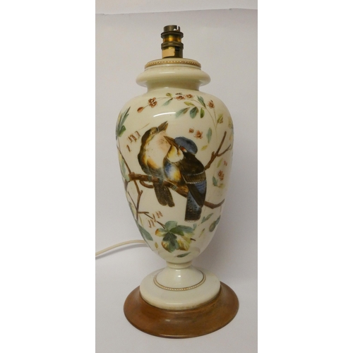 162 - Late 19th century opaline painted glass vase - converted to a table lamp. 17