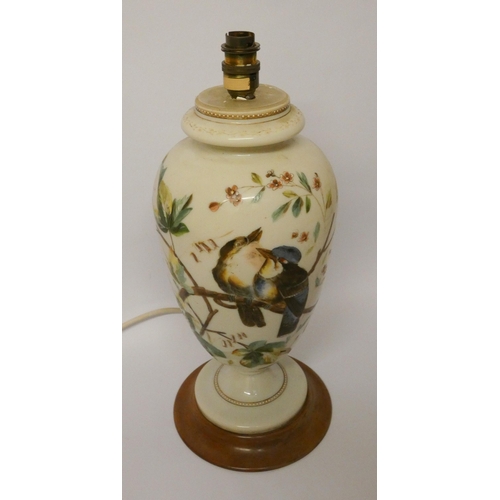 162 - Late 19th century opaline painted glass vase - converted to a table lamp. 17