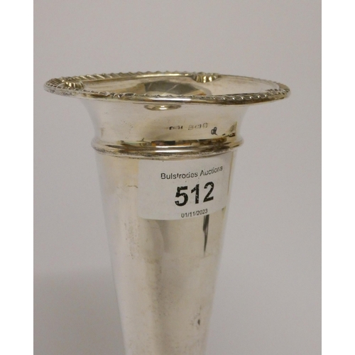 512 - A silver specimen case, on weighted circular foot. Birmingham 1908. Height 19 cms.