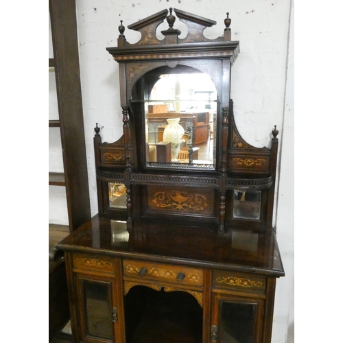 1 - An Edwardian inlaid rosewood display cabinet with mirror and shelf back, drawers, glazed cupboards u... 