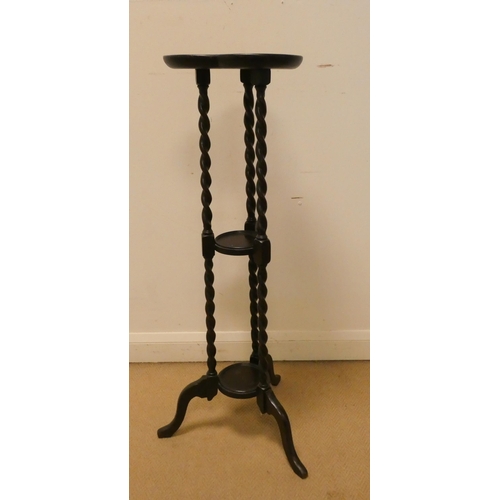 56 - A clover leaf shaped three tier dark oak plant pedestal on barley twist columns