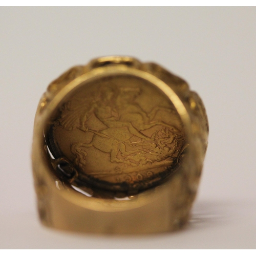 402 - Edward VII Half gold Sovereign, 1909, mounted as a ring, setting hallmarked 9ct gold, gross weight 1... 