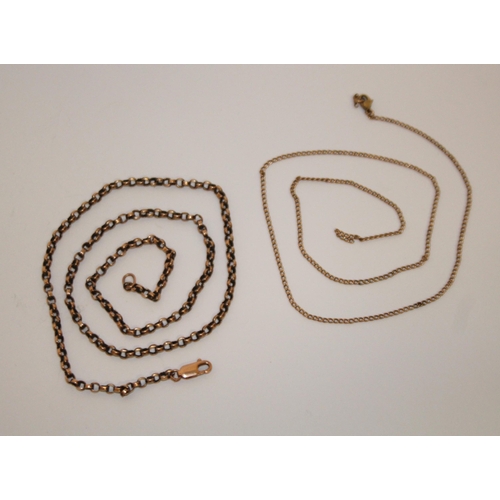 404 - 9ct rose gold belcher link chain necklace and another finer 9ct rose gold necklace, gross weight 11.... 