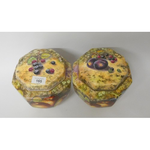 165 - A pair of Litherland Art Fine Bone China hand painted octagonal bodied ginger jars and covers, finel... 