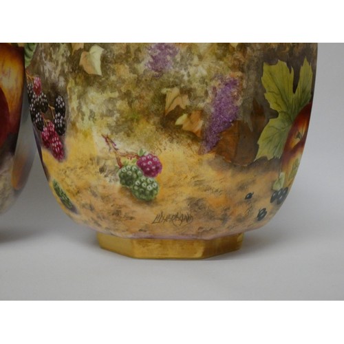 165 - A pair of Litherland Art Fine Bone China hand painted octagonal bodied ginger jars and covers, finel... 