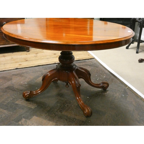 78 - Victorian oval mahogany Loo table on turned pillar and quadruple base