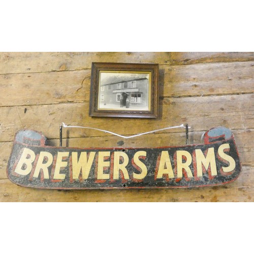 114 - A double sided 'Brewers Arms' pub sign together with an original framed photograph of Brewers Arms