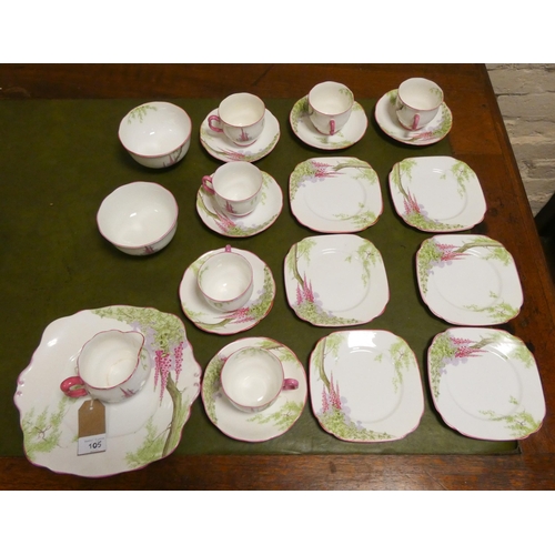 105 - A Royal Albert Foxglove pattern bone china tea set of 22 pieces - milk jug has a small crack