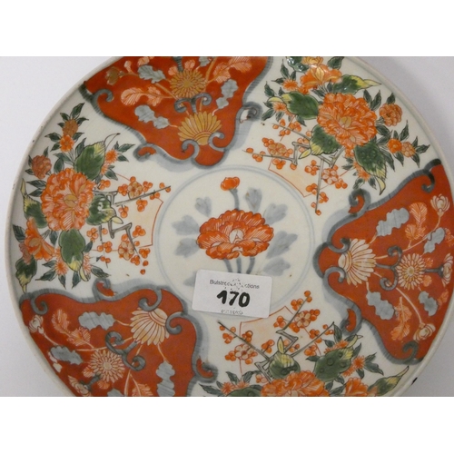 170 - An Imari chrysanthemum decorated plate with six character mark on the base, 8 1/2