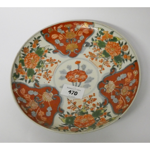 170 - An Imari chrysanthemum decorated plate with six character mark on the base, 8 1/2