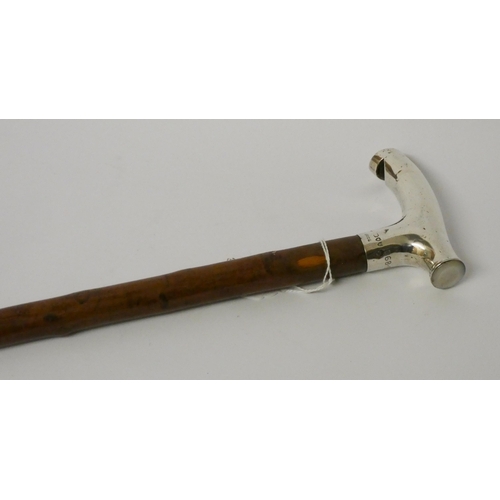 181 - A Brigg of London 1892 hallmarked silver whistle handled walking cane