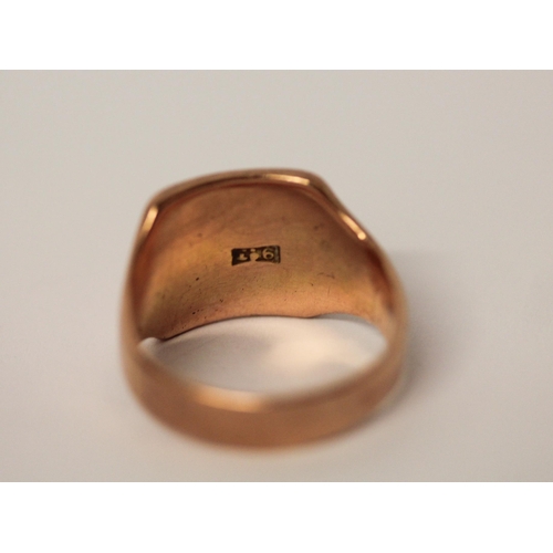 475 - A 9ct rose gold signet ring, shank marked 9ct, ring size R, weight 7.9 g