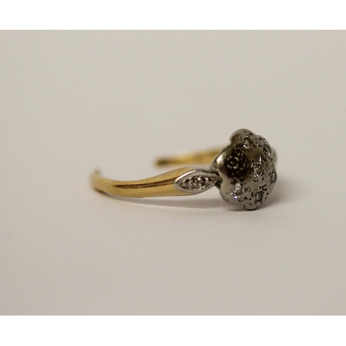 477 - Vintage 18ct gold and diamond cluster ring, shank cut.