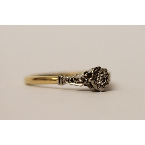 486 - Vintage 18ct gold and platinum mounted diamond engagement ring, ring size O, 2.3gms