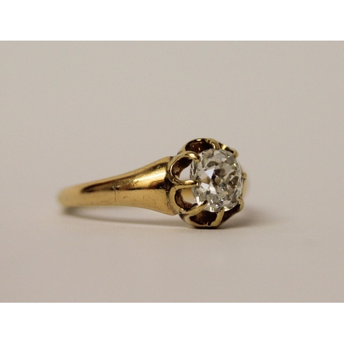 488 - A diamond ring set with an old cut diamond, estimated to weigh 1ct, claw set in 18ct yellow gold, ri... 