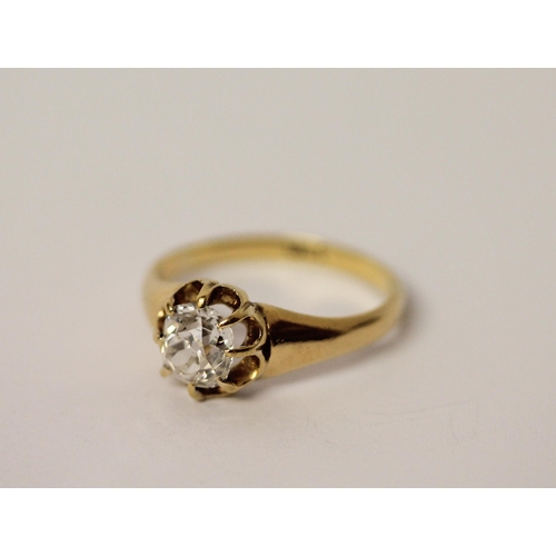 488 - A diamond ring set with an old cut diamond, estimated to weigh 1ct, claw set in 18ct yellow gold, ri... 