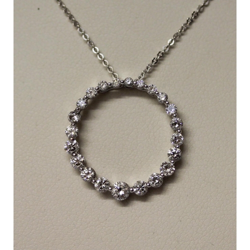 492 - Iliana diamond circular pendant necklace on 18ct white gold, signed and hallmarked, 3.2gms, pendant ... 