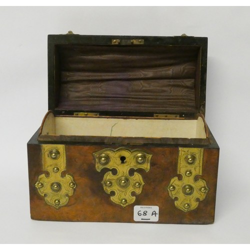 68A - Victorian brass bound walnut writing dome topped box