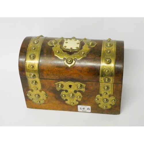 68A - Victorian brass bound walnut writing dome topped box