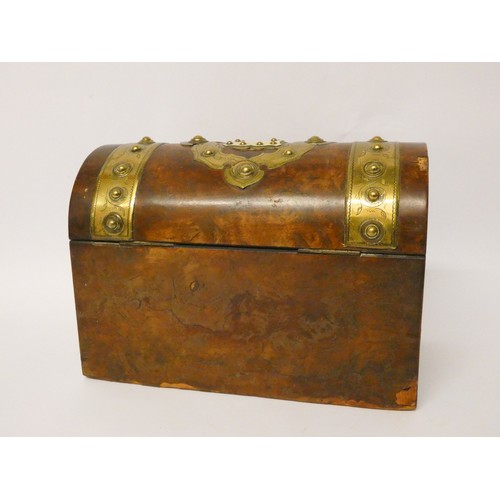 68A - Victorian brass bound walnut writing dome topped box