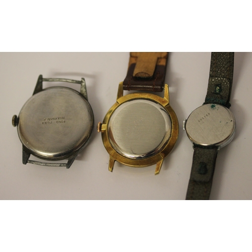 456 - A vintage black dial military style Swiss made watch, a Rone vintage watch and a ladies Buren vintag... 