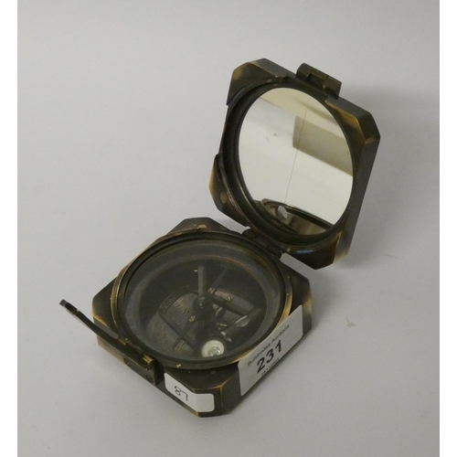 231 - Square Brunton style brass compass