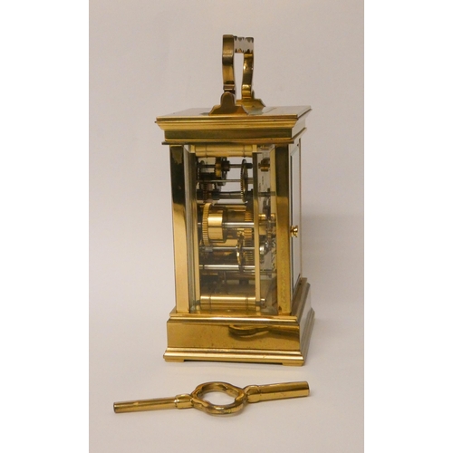 243 - Good quality gilt brass French carriage clock with alarm, the white dial inscribed L'Epee France, co... 