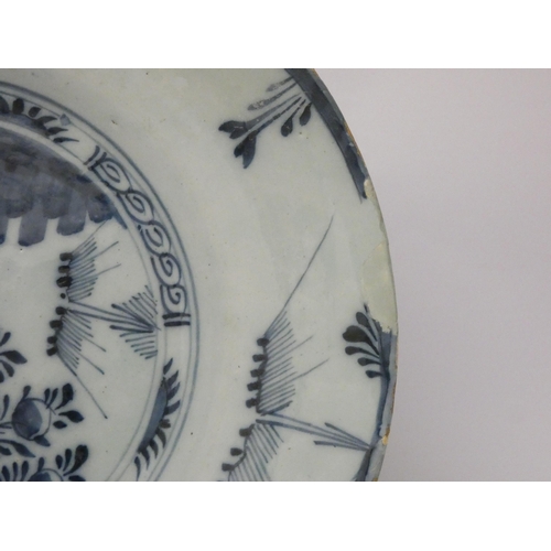 247 - A Bristol Delft antique blue and white plate, diameter of plate  25cms